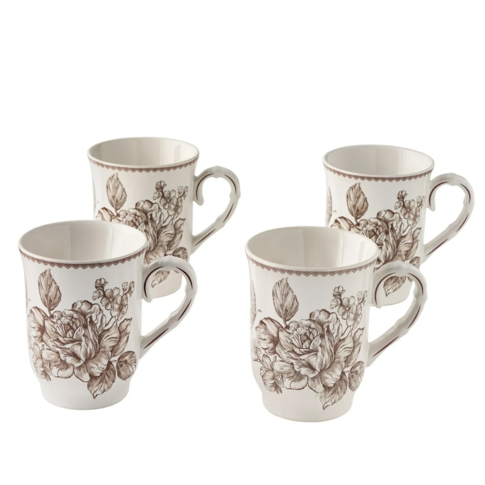 💕 2025 The Pioneer Woman Agatha Brown Floral 12oz Mug Set Of 4